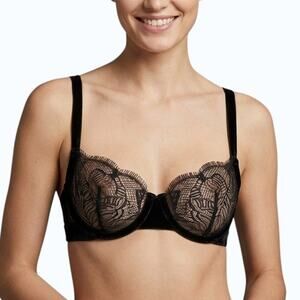 Underargument No 01 Demi Cup Bra Black Lace Underwire Velvet Women 32A NWT